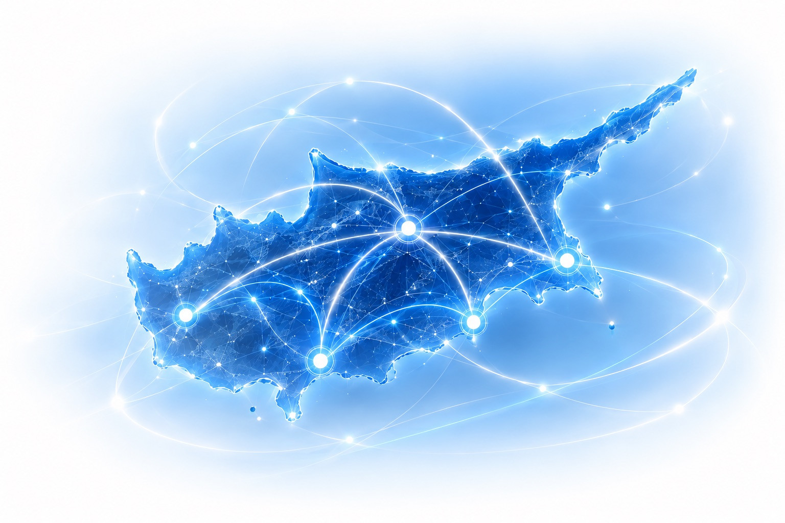 An illuminated illustration of Cyprus connecting people and opportunities