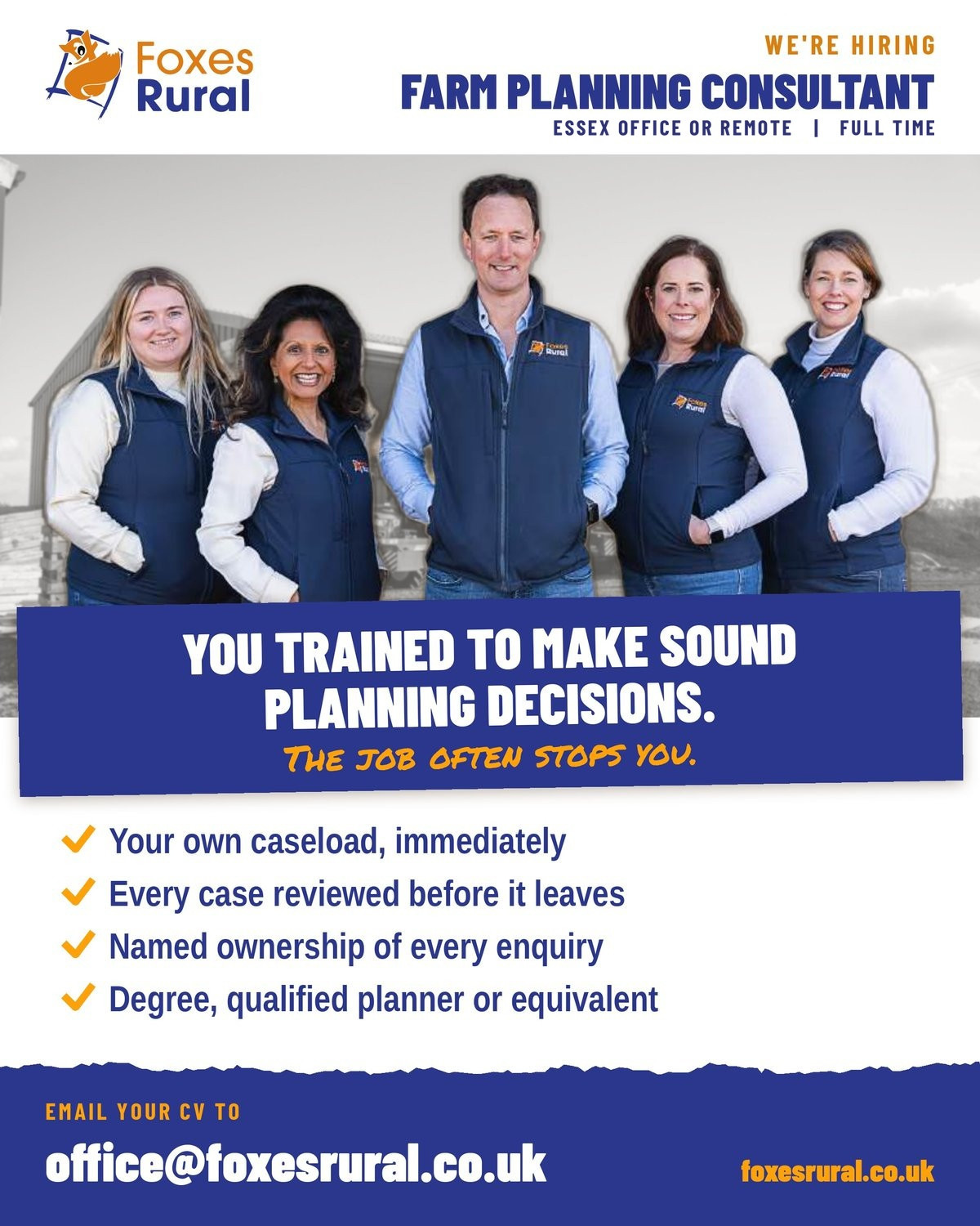 Foxes Rural is hiring a Farm Planning Consultant, Essex office or remote, full time