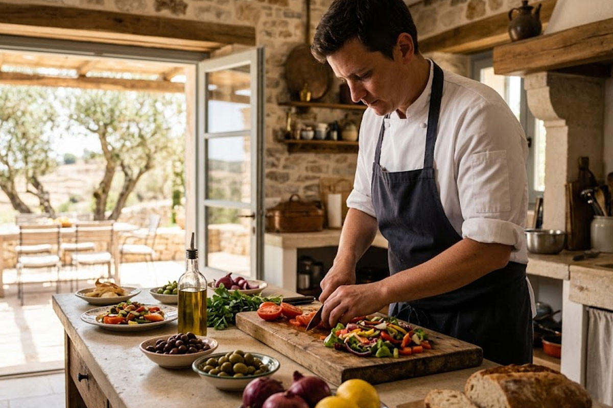 Villa chef preparing lunch in a Mediterranean villa