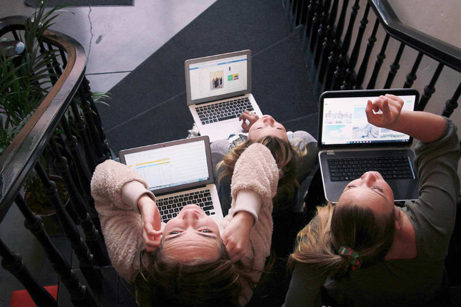 digital marketers working on laptops