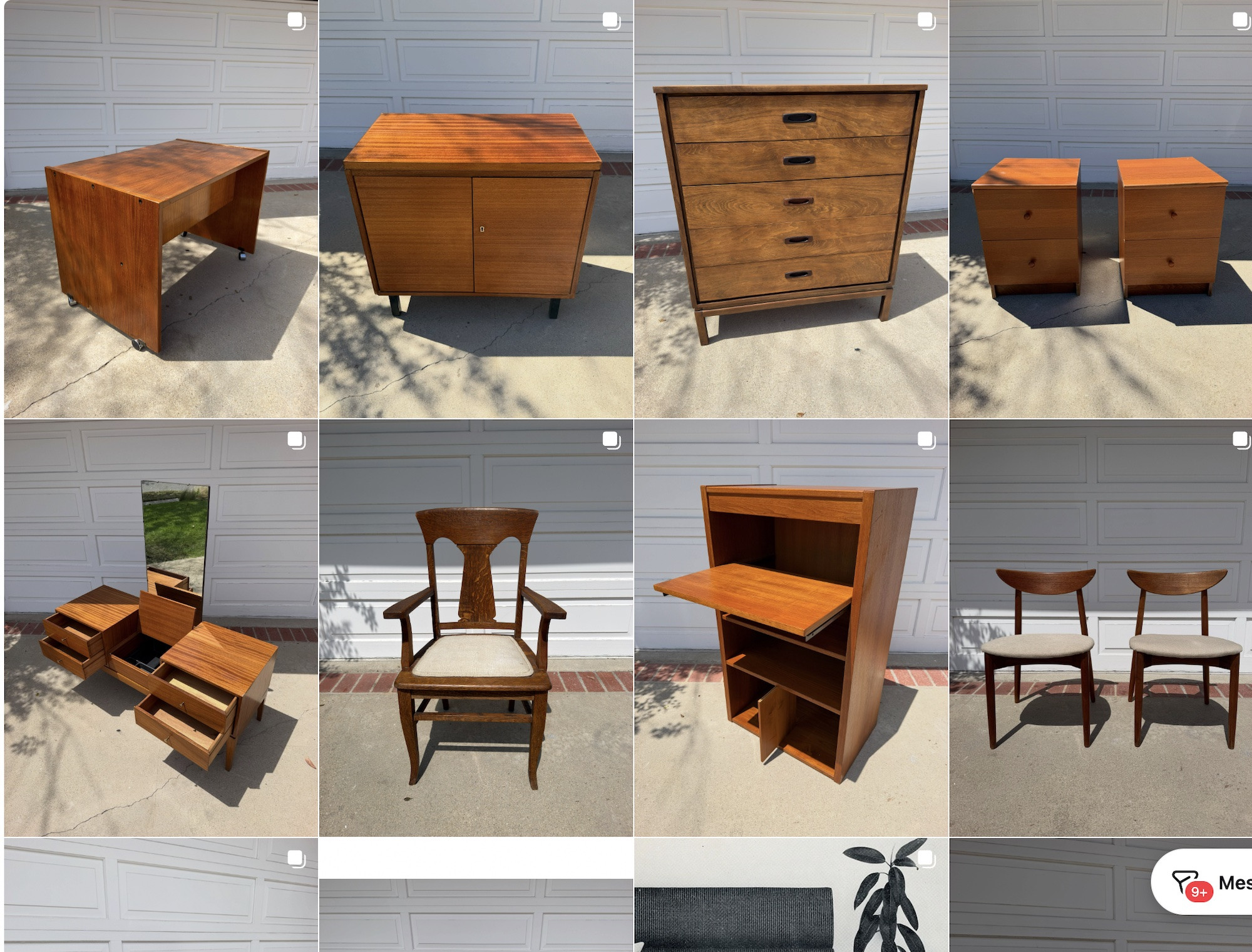 Selection of vintage furniture sourced and restored for independent resale